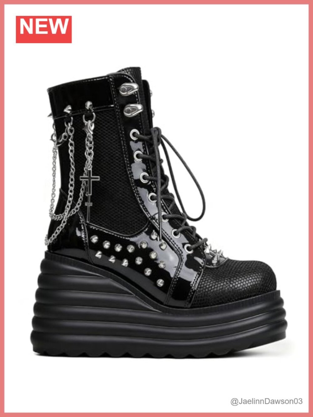 Goth Chunky Ankle Boots for Women Bat Buckle DIY Platform Round Toe Lace Up